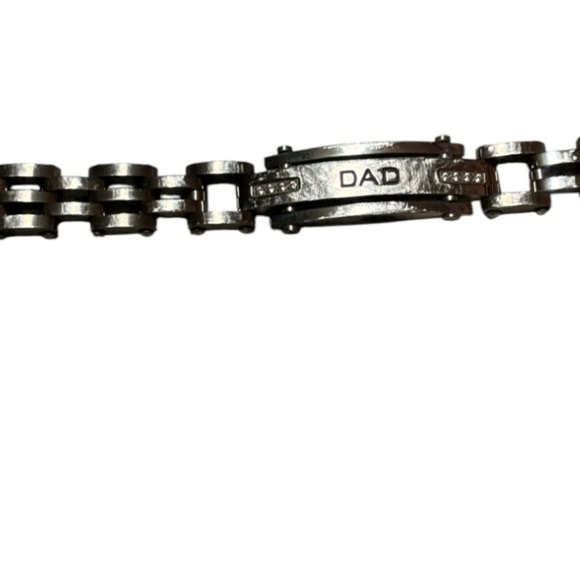 Stainless Steel Silver Link DAD Bracelet with CZ's 8.5" Long/  .5" Wide Bracelet - Picture 2 of 11